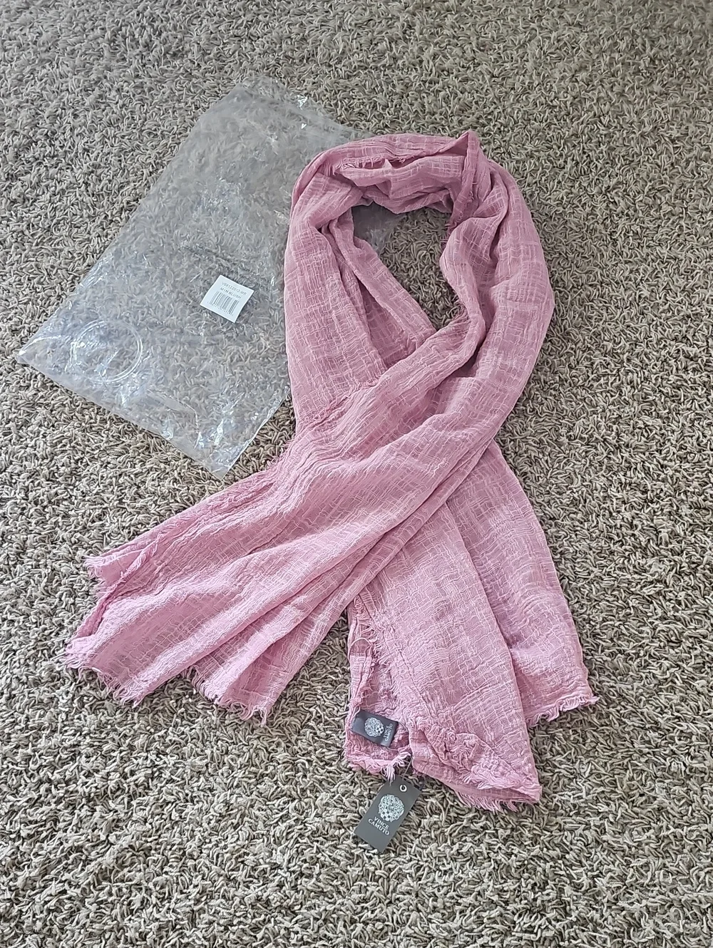 NWT Vince Camuto Scarf 100% Cotton Crinkled Gauze Texture Frayed Tassel Edges